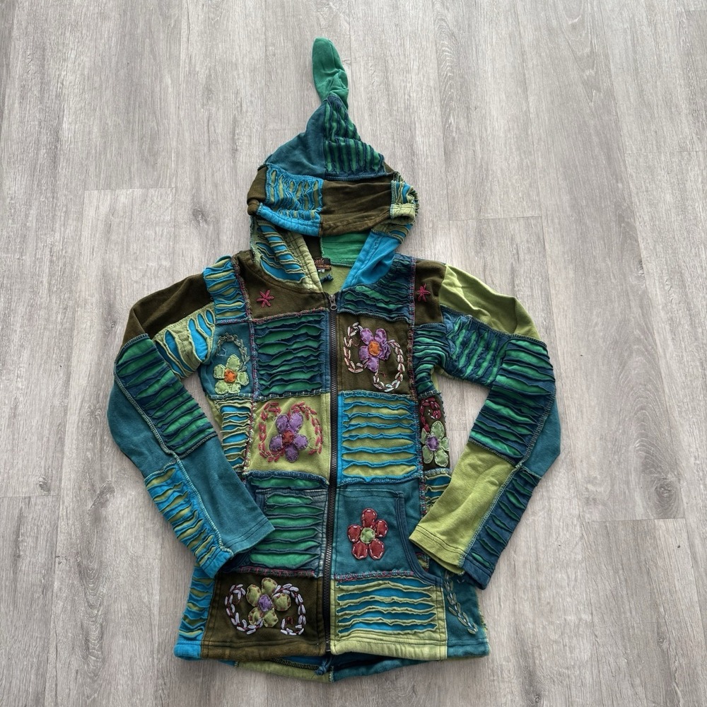 Kathmandu Womens Jacket Multi Color Hoodie Patchwork Whimsy Cottage Core Fairy